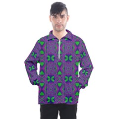 Seamless Wallpaper Pattern Ornament Green Purple Men s Half Zip Pullover