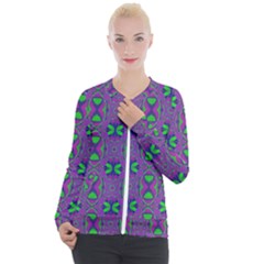 Seamless Wallpaper Pattern Ornament Green Purple Casual Zip Up Jacket