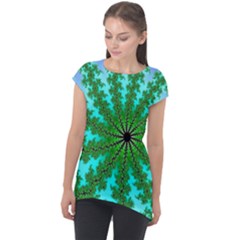 Fractal Abstract Rendering Cap Sleeve High Low Top by Pakrebo