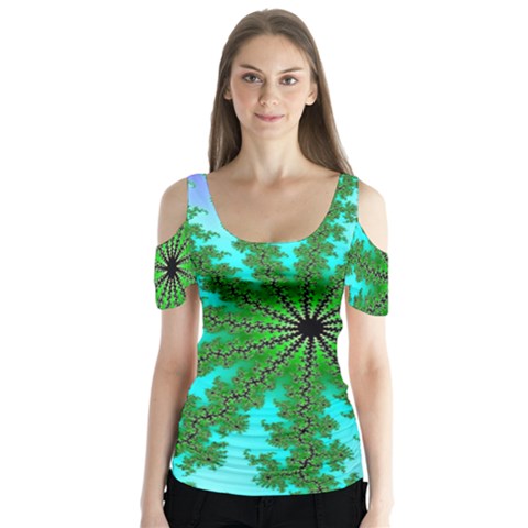 Fractal Abstract Rendering Butterfly Sleeve Cutout Tee  by Pakrebo