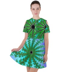 Fractal Abstract Rendering Short Sleeve Shoulder Cut Out Dress 