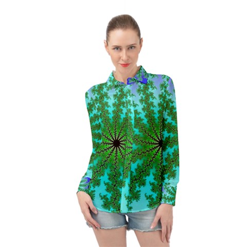 Fractal Abstract Rendering Long Sleeve Chiffon Shirt by Pakrebo