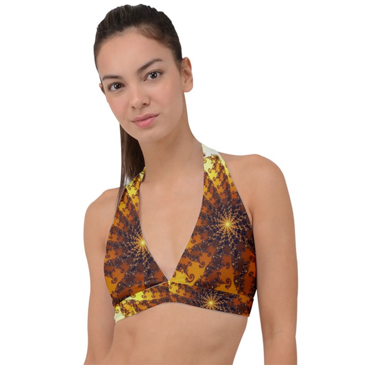 Background Colorful Graphic Design Halter Plunge Bikini Top