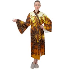 Background Colorful Graphic Design Maxi Tie Front Velour Kimono