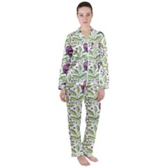 Default Texture Background Floral Satin Long Sleeve Pyjamas Set