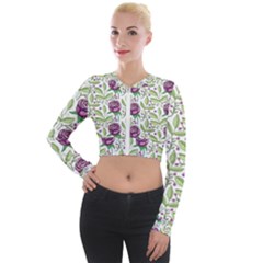 Default Texture Background Floral Long Sleeve Cropped Velvet Jacket