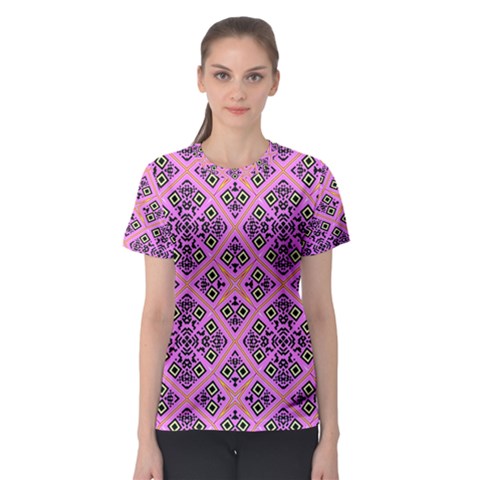 Seamless Wallpaper Geometric Pink Women s Sport Mesh Tee by Pakrebo