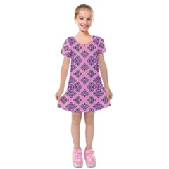 Seamless Wallpaper Geometric Pink Kids  Short Sleeve Velvet Dress by Pakrebo