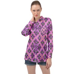 Seamless Wallpaper Geometric Pink Long Sleeve Satin Shirt