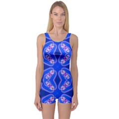 Seamless Fractal Blue Wallpaper One Piece Boyleg Swimsuit by Pakrebo