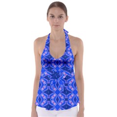 Seamless Fractal Blue Wallpaper Babydoll Tankini Top by Pakrebo