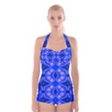 Seamless Fractal Blue Wallpaper Boyleg Halter Swimsuit  View1