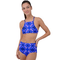 Seamless Fractal Blue Wallpaper High Waist Tankini Set by Pakrebo