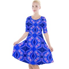 Seamless Fractal Blue Wallpaper Quarter Sleeve A-line Dress by Pakrebo