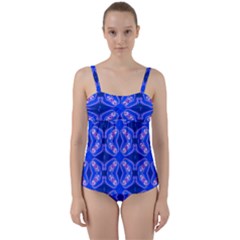 Seamless Fractal Blue Wallpaper Twist Front Tankini Set by Pakrebo