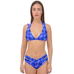 Seamless Fractal Blue Wallpaper Double Strap Halter Bikini Set by Pakrebo