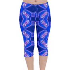 Seamless Fractal Blue Wallpaper Velvet Capri Leggings 