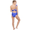 Seamless Fractal Blue Wallpaper Frilly One Shoulder Swimsuit View2