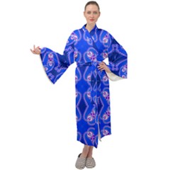 Seamless Fractal Blue Wallpaper Maxi Tie Front Velour Kimono