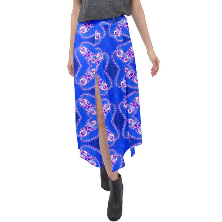 Seamless Fractal Blue Wallpaper Velour Split Maxi Skirt