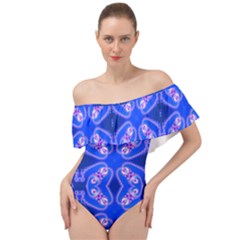 Seamless Fractal Blue Wallpaper Off Shoulder Velour Bodysuit 