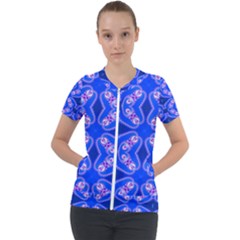 Seamless Fractal Blue Wallpaper Short Sleeve Zip Up Jacket