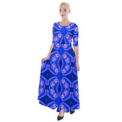 Seamless Fractal Blue Wallpaper Half Sleeves Maxi Dress