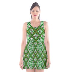 Symmetry Digital Art Pattern Green Scoop Neck Skater Dress