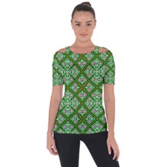 Symmetry Digital Art Pattern Green Shoulder Cut Out Short Sleeve Top