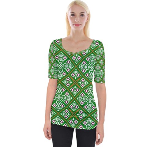 Symmetry Digital Art Pattern Green Wide Neckline Tee by Pakrebo