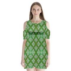 Symmetry Digital Art Pattern Green Shoulder Cutout Velvet One Piece