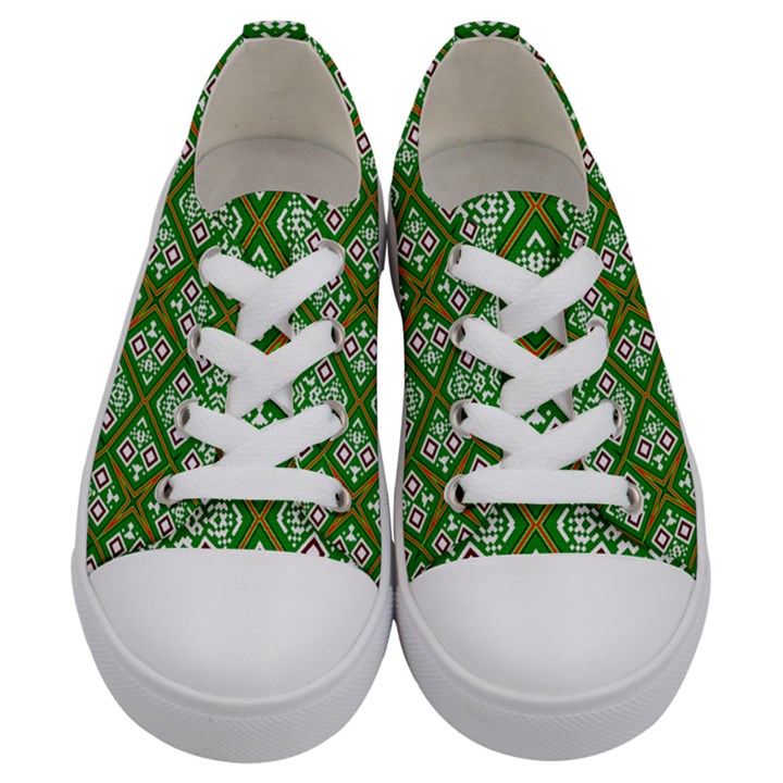 Symmetry Digital Art Pattern Green Kids  Low Top Canvas Sneakers