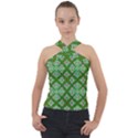 Symmetry Digital Art Pattern Green Cross Neck Velour Top View1