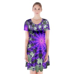 Fractal Rendering Digital Art Short Sleeve V-neck Flare Dress by Pakrebo