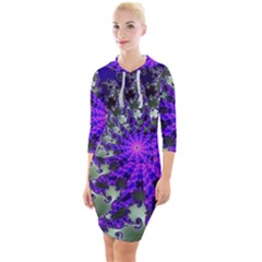 Fractal Rendering Digital Art Quarter Sleeve Hood Bodycon Dress by Pakrebo