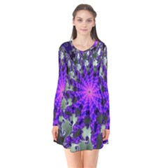 Fractal Rendering Digital Art Long Sleeve V-neck Flare Dress by Pakrebo