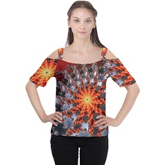 Fractal Rendering Spiral Twist Art Cutout Shoulder Tee