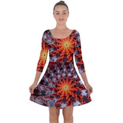 Fractal Rendering Spiral Twist Art Quarter Sleeve Skater Dress by Pakrebo