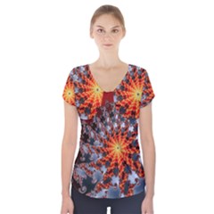 Fractal Rendering Spiral Twist Art Short Sleeve Front Detail Top by Pakrebo