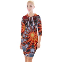 Fractal Rendering Spiral Twist Art Quarter Sleeve Hood Bodycon Dress by Pakrebo