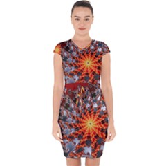 Fractal Rendering Spiral Twist Art Capsleeve Drawstring Dress  by Pakrebo