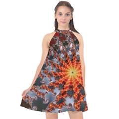 Fractal Rendering Spiral Twist Art Halter Neckline Chiffon Dress  by Pakrebo