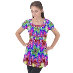 Fractals Abstraction Space Puff Sleeve Tunic Top by Pakrebo