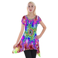 Fractals Abstraction Space Short Sleeve Side Drop Tunic by Pakrebo