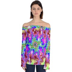 Fractals Abstraction Space Off Shoulder Long Sleeve Top by Pakrebo