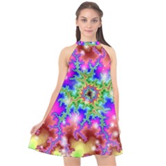 Fractals Abstraction Space Halter Neckline Chiffon Dress  by Pakrebo