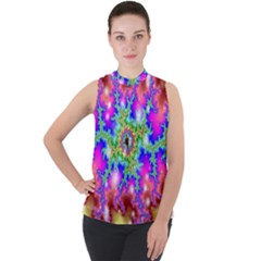 Fractals Abstraction Space Mock Neck Chiffon Sleeveless Top by Pakrebo