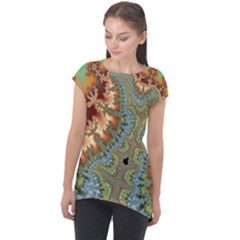 Fractal Rendering Pattern Abstract Cap Sleeve High Low Top by Pakrebo