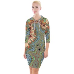 Fractal Rendering Pattern Abstract Quarter Sleeve Hood Bodycon Dress by Pakrebo