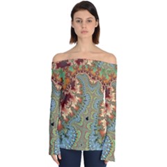 Fractal Rendering Pattern Abstract Off Shoulder Long Sleeve Top by Pakrebo